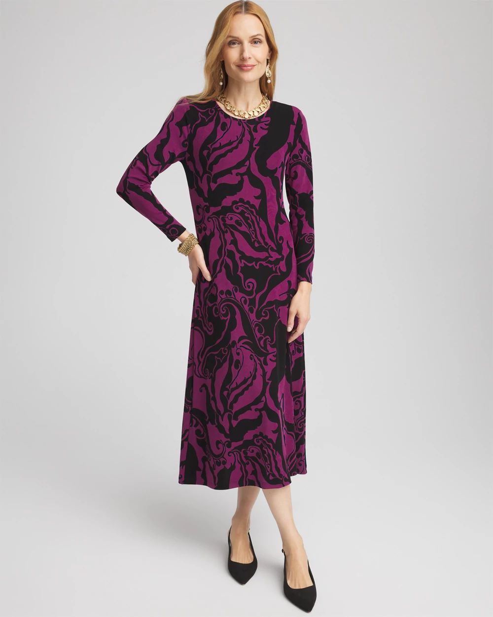 【開店記念セール！】 Travelers™ Chico's | Dress Midi Paisley ファンデーション